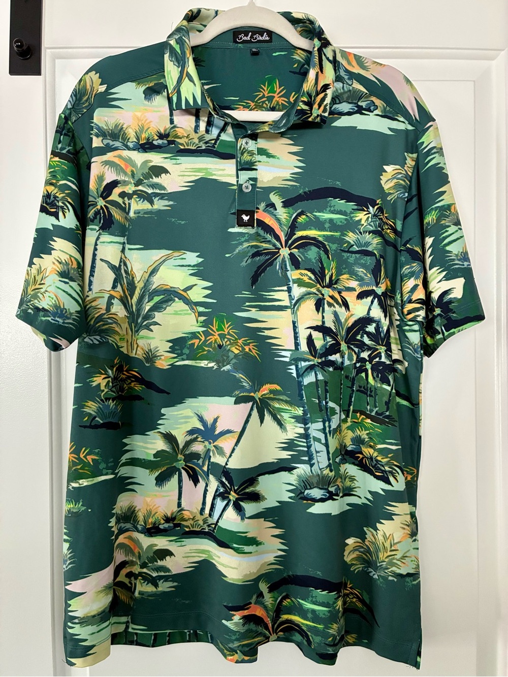 Bad Birdie Green Tropical Palm Print golf Shirt